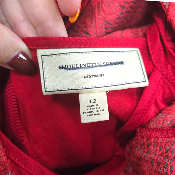 Moulinette Soeurs Anthropologie Red Lace Fit & Flare Cocktail Dress Size 12 - Picture 3 of 13